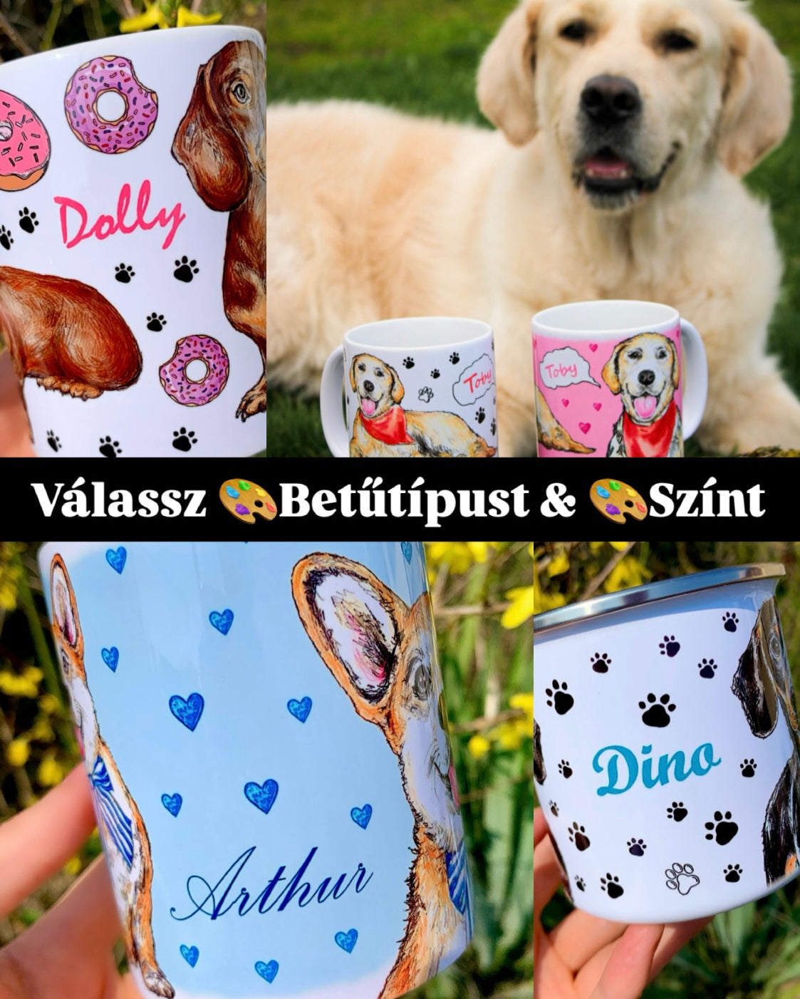 Egyedi Kutya NÉV / FELIRAT - TERVEZD MEG TE! - Kérhető Bögrére és Kulacsra
