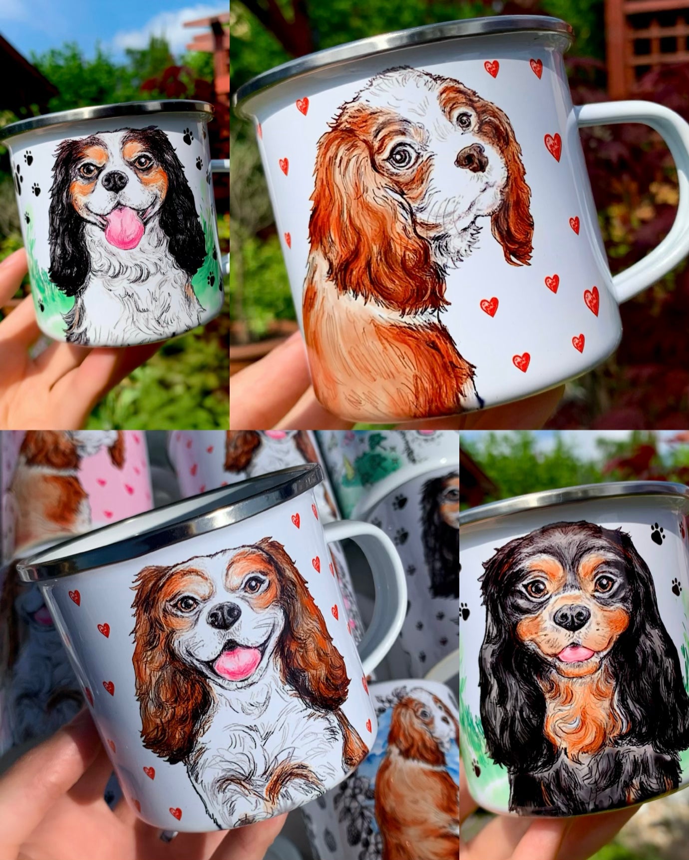 gyönyörű Cavalier king charles spániel kutya minták, grafikák egyedi prémium ajándékokon, iparművészeti termékeken - Kézzel festett kutyás bögre
