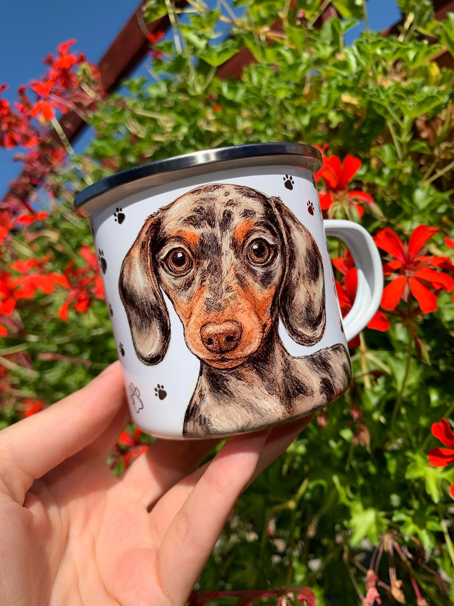 Merle Tacskós fém bögre - Kézzel festett Merle Tacskó mintával