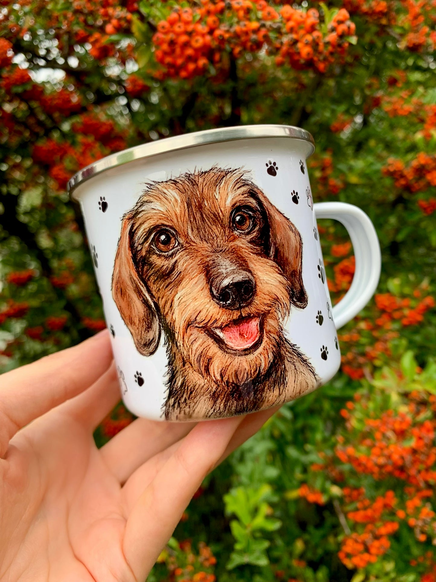 Szálkásszőrű Tacskós fém bögre - Kézzel festett szálkásszőrű Tacskó mintával