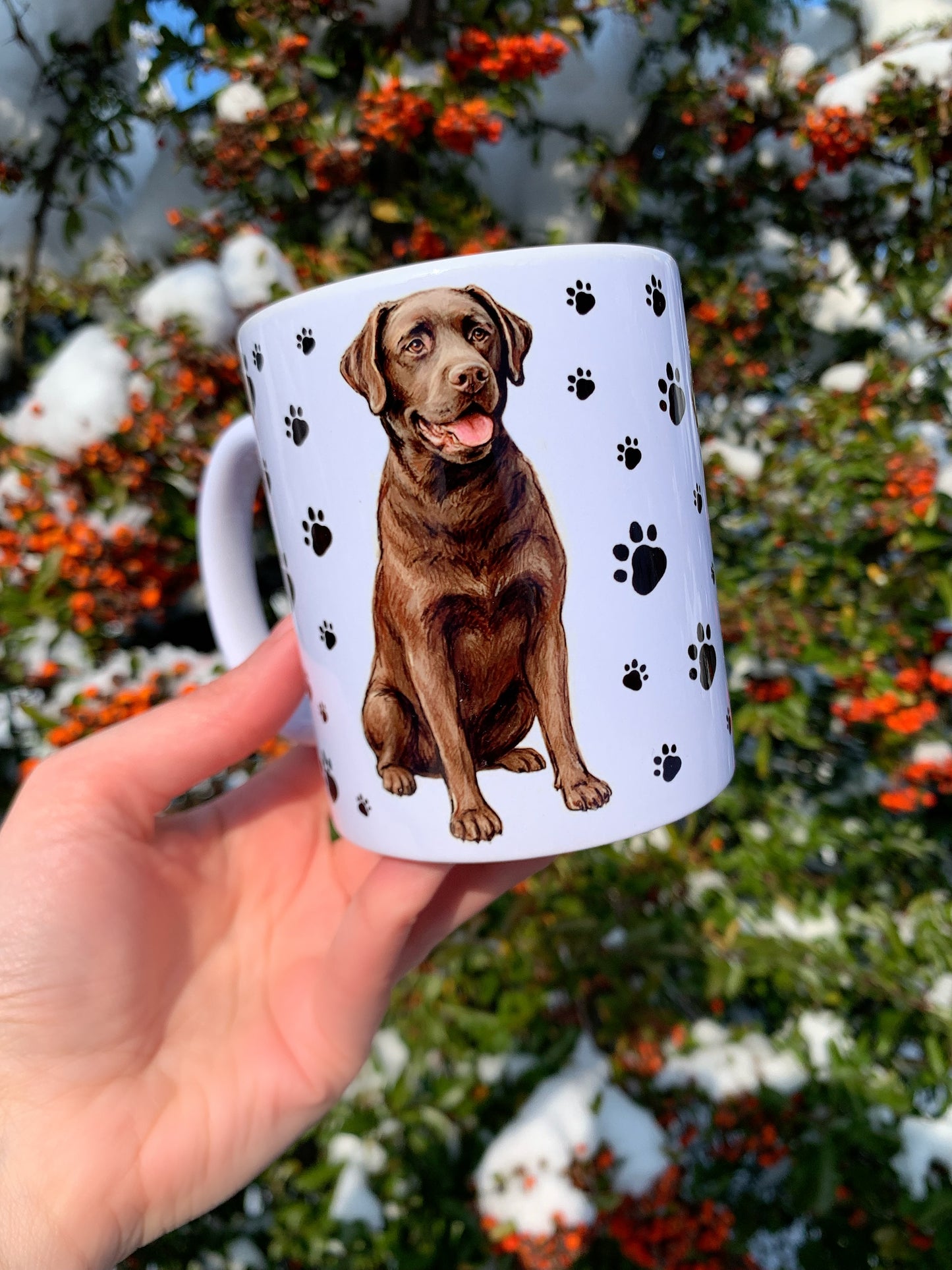 Labrador kutyás bögre - Kézzel festett Labrador kutya és mancs mintával