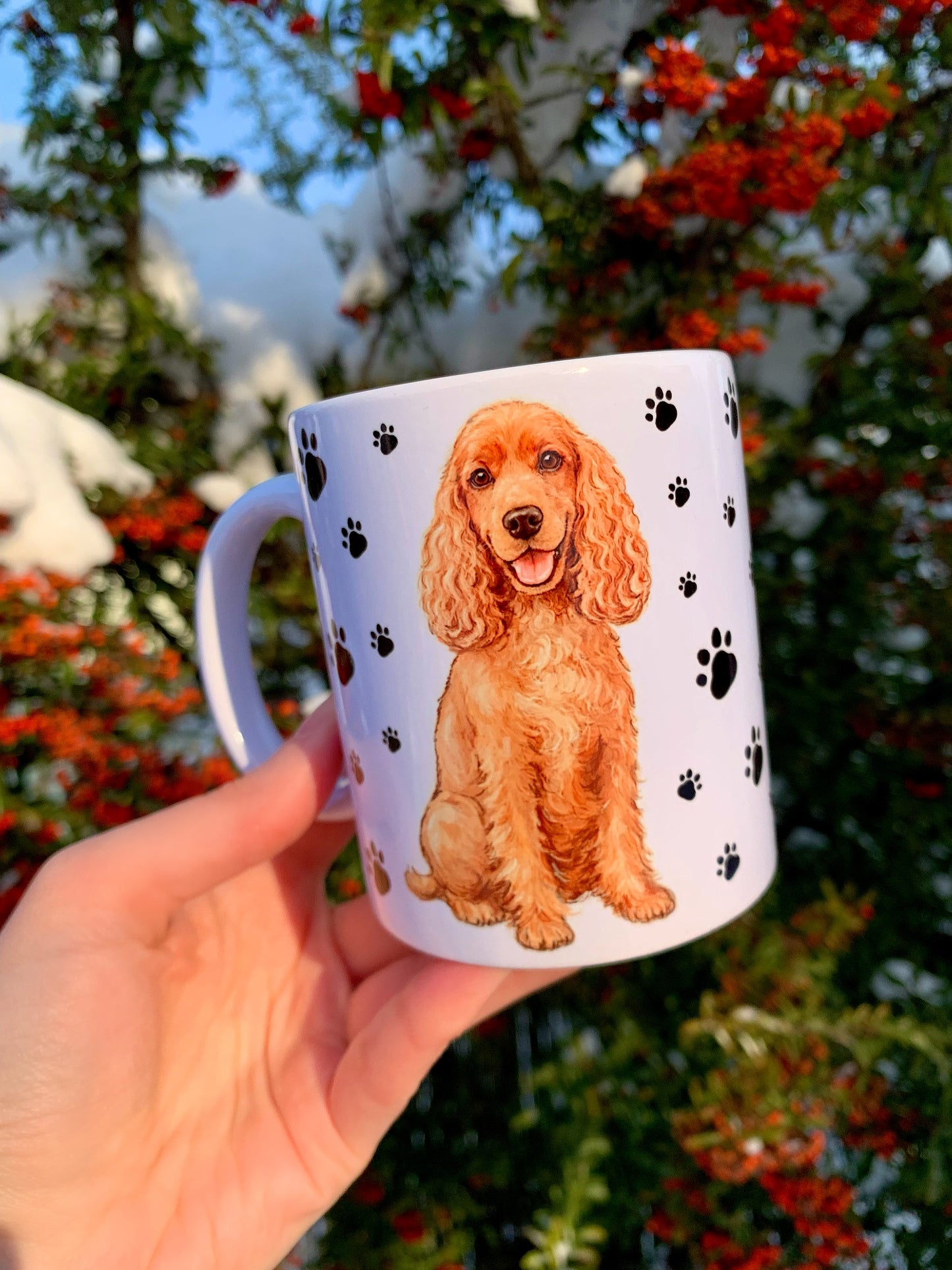 Spániel kutyás bögre - Kézzel festett ülő Cocker Spániel kutyás mintával