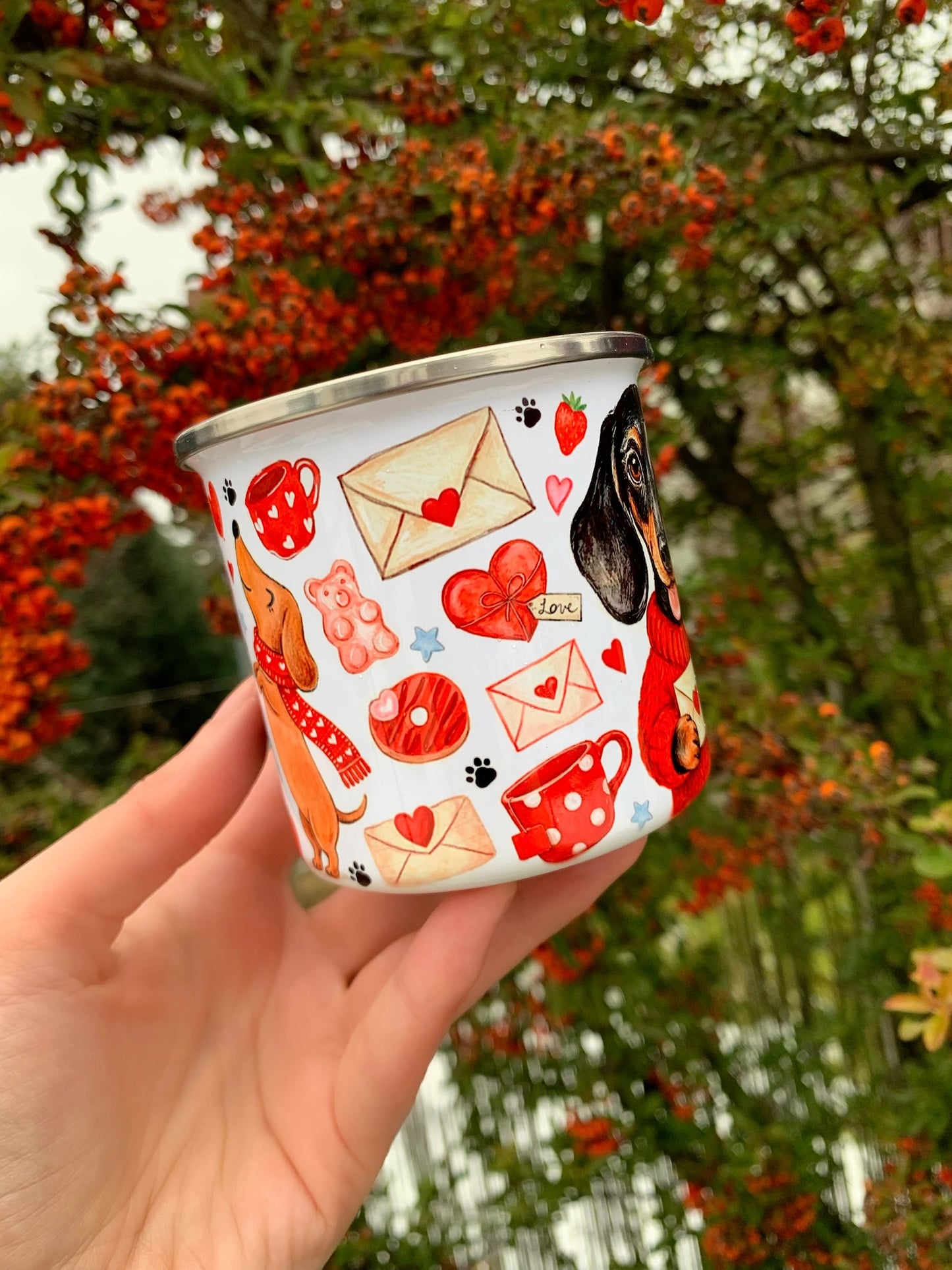 Prémium Tacskós fém bögre - Kézzel festett Tacskó mintával