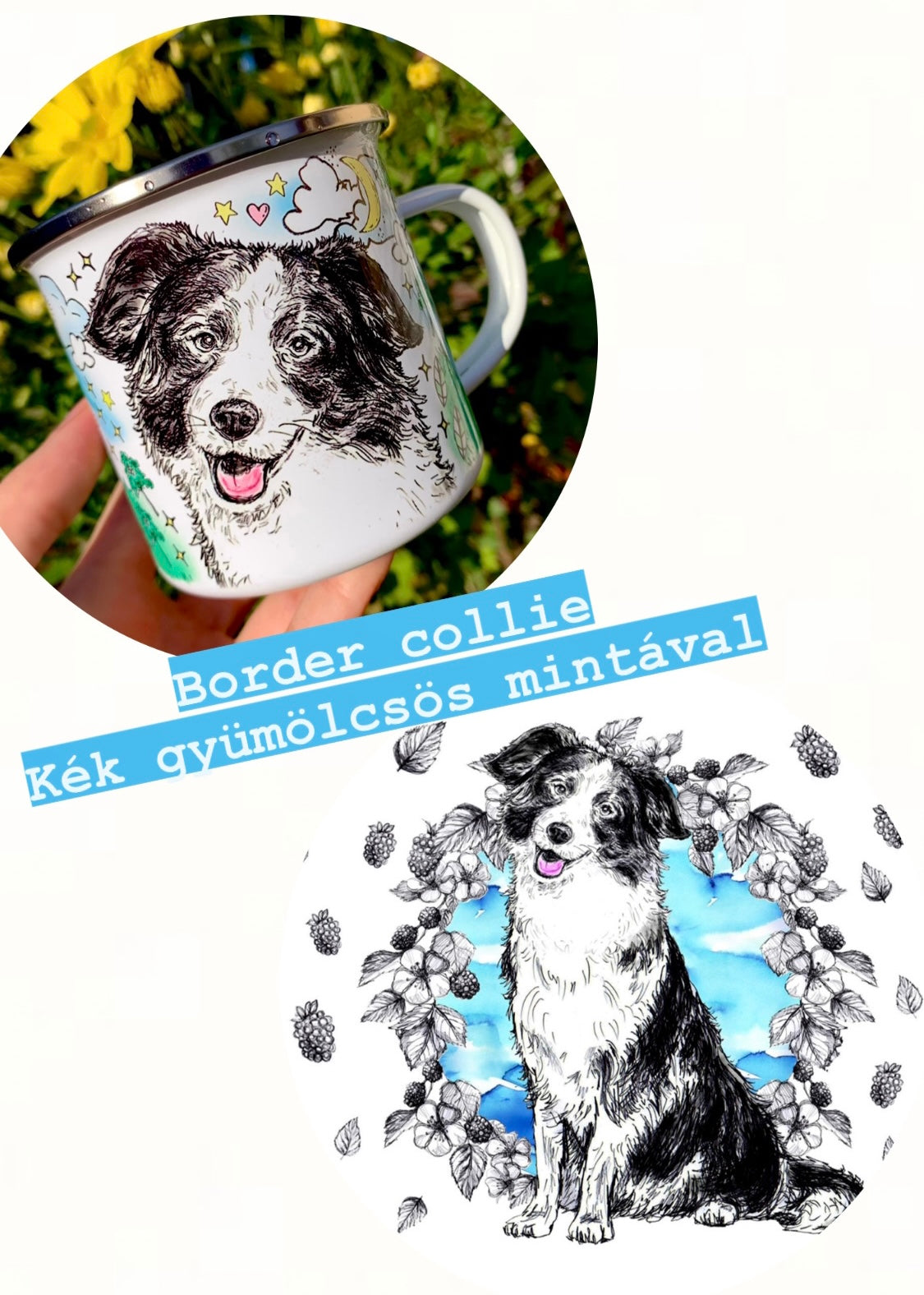 Border Collie kutya bögre - VÁLASZTHATÓ 6 FÉLE BORDER COLLIE mintával