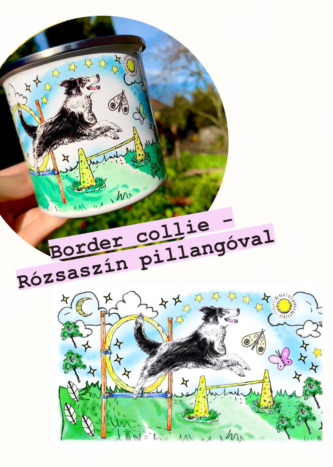 Border Collie & Agility sport mintás bögre - Ugró Border Collie kutya rajzzal