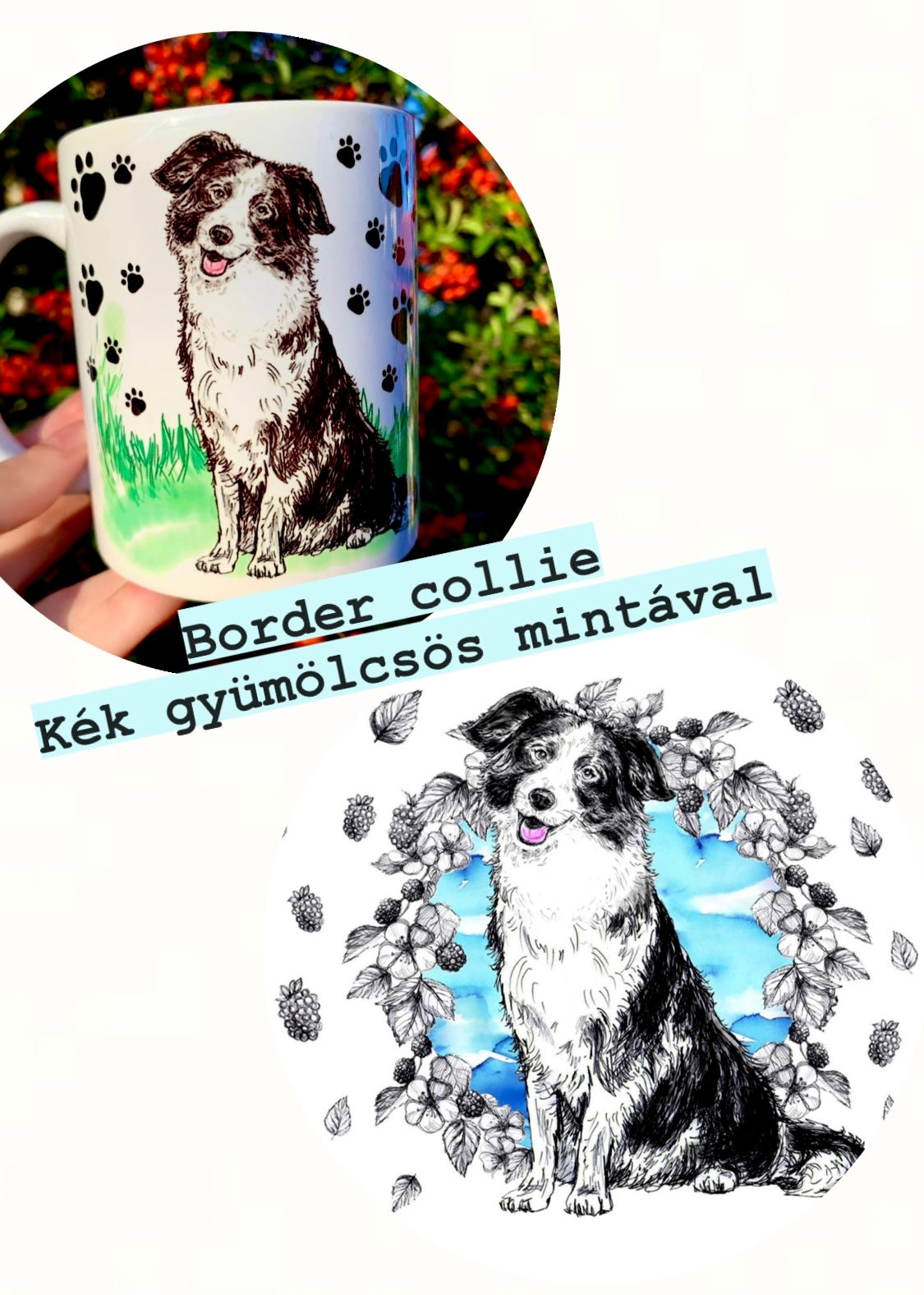 Border Collie kutya bögre - 3 féle választható Border Collie mintával - Kerámia