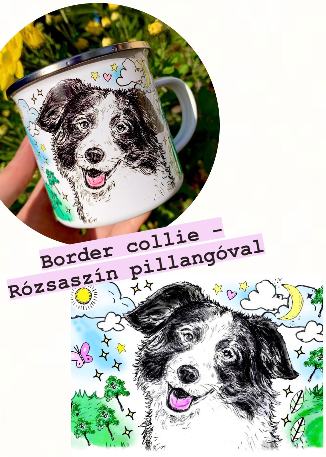 Border Collie kutya bögre - VÁLASZTHATÓ 6 FÉLE BORDER COLLIE mintával