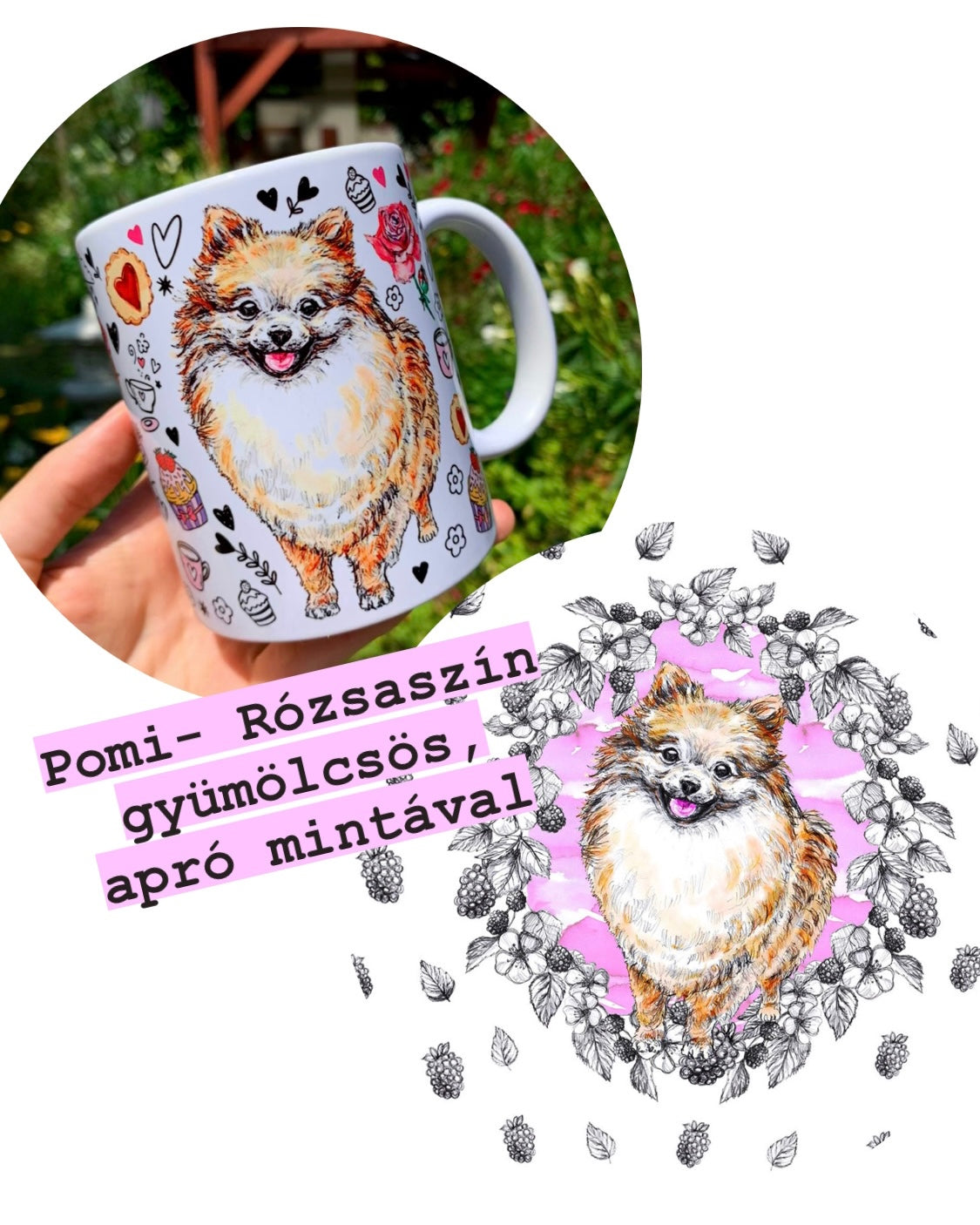 Pomerániai törpespicc bögre - 4 féle Pomi kutya mintával