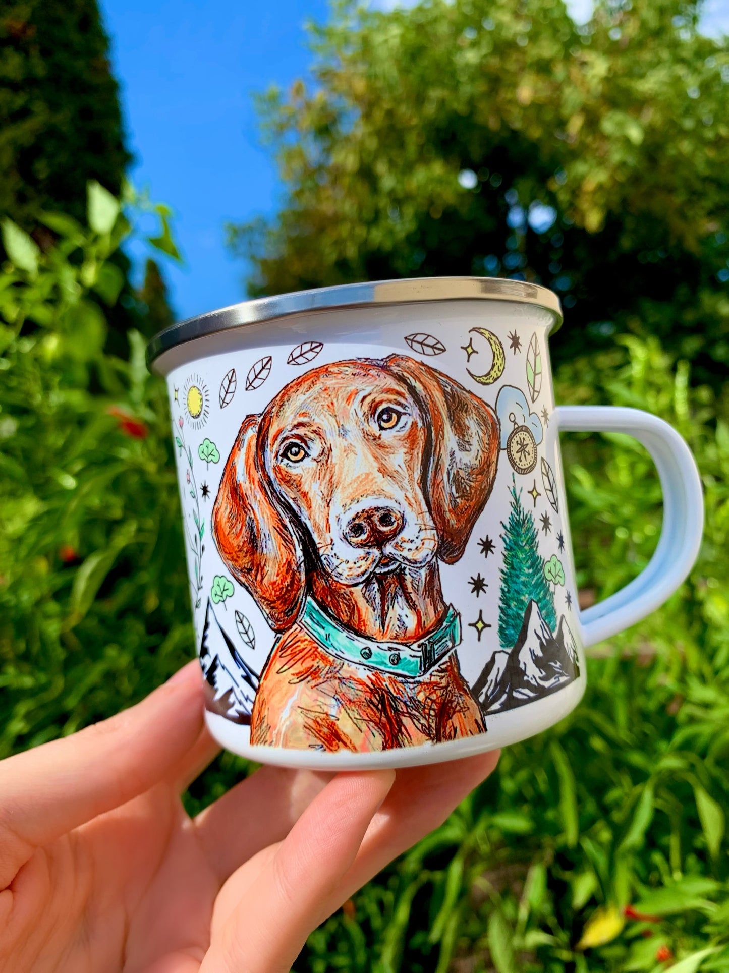 Magyar Vizsla bögre - Vizsla és kiránduló mintákkal - Fém