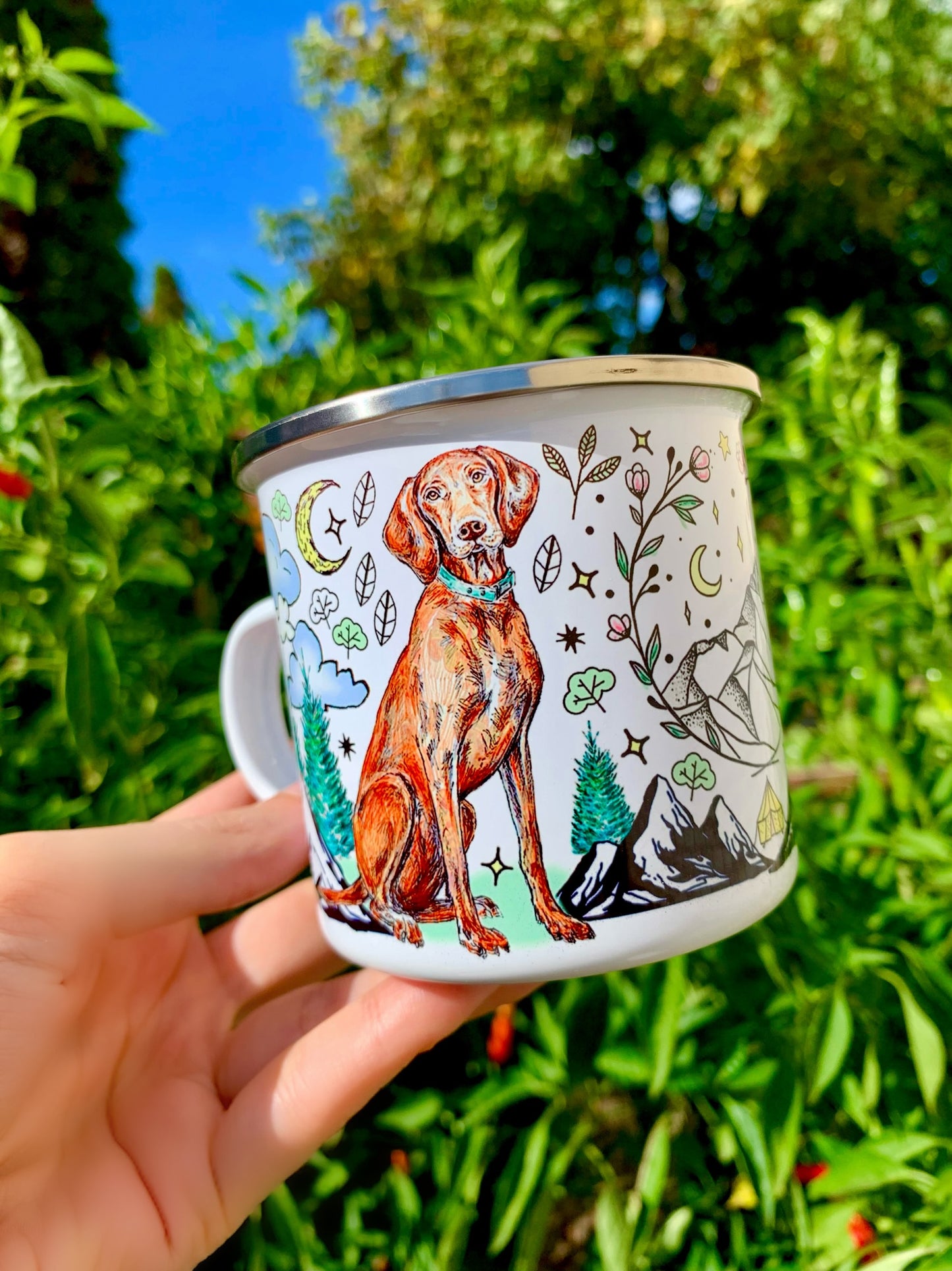 Magyar Vizsla bögre - Vizsla és kiránduló mintákkal - Fém