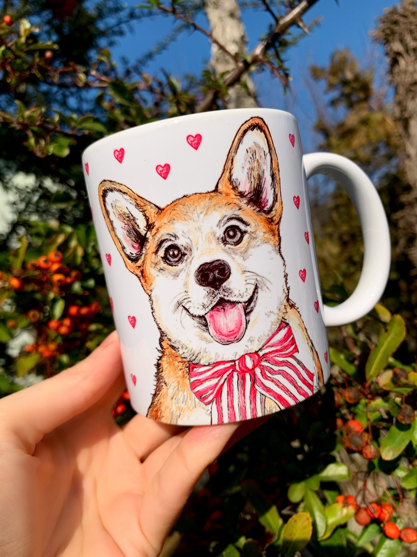 Corgi kutya bögre - Corgi kutyus és apró szív mintákkal