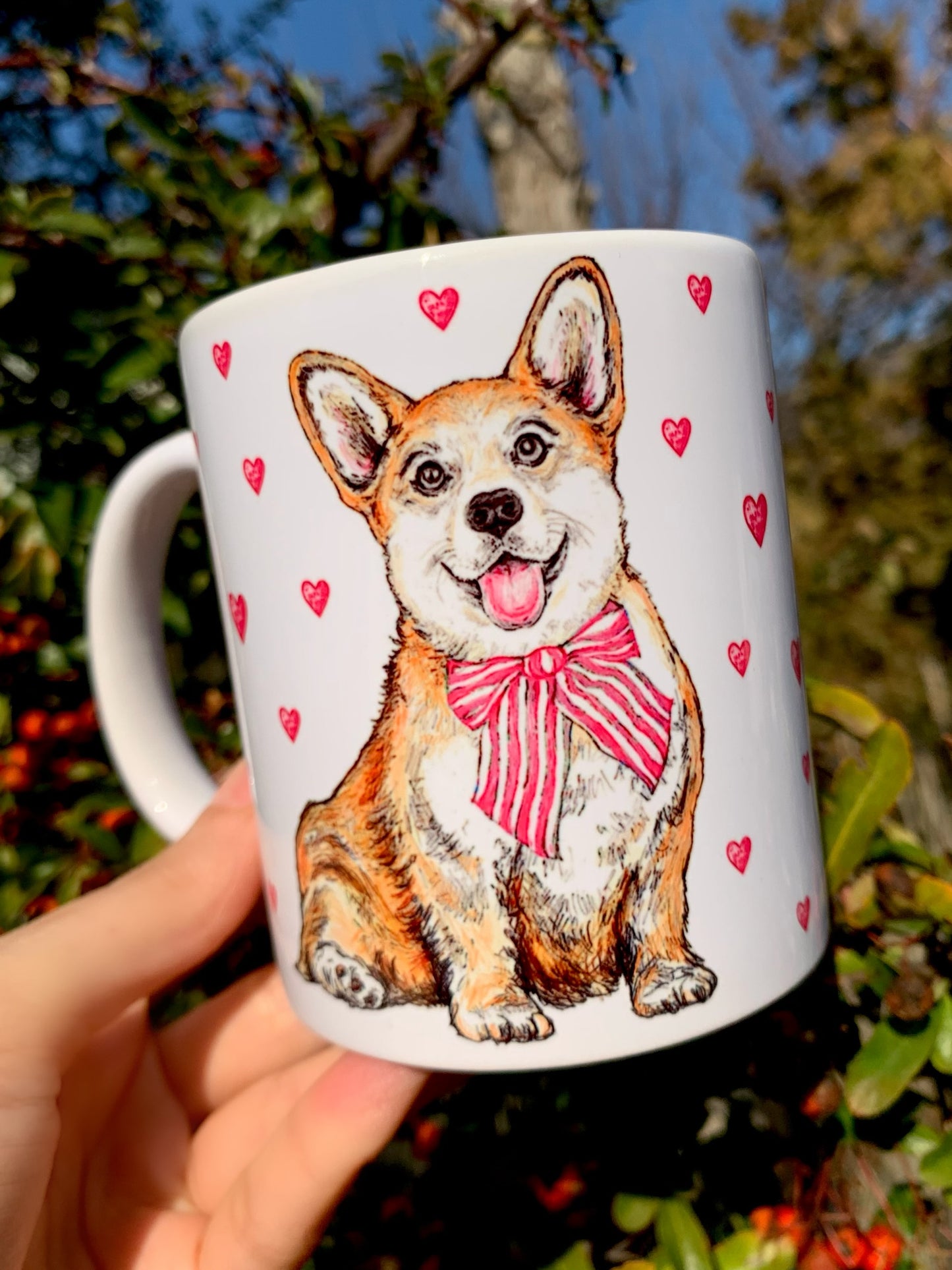Corgi kutya bögre - Corgi kutyus és apró szív mintákkal