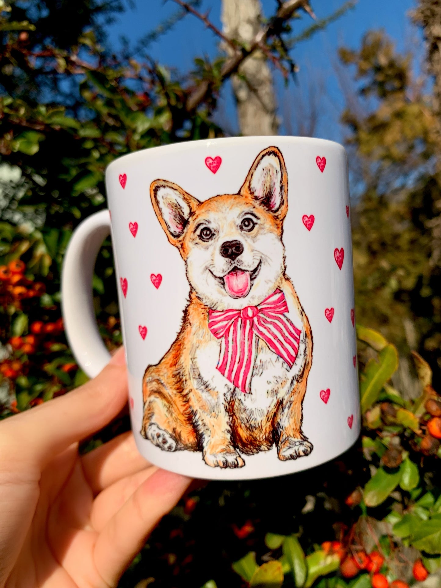 Corgi kutya bögre - Corgi kutyus és apró szív mintákkal
