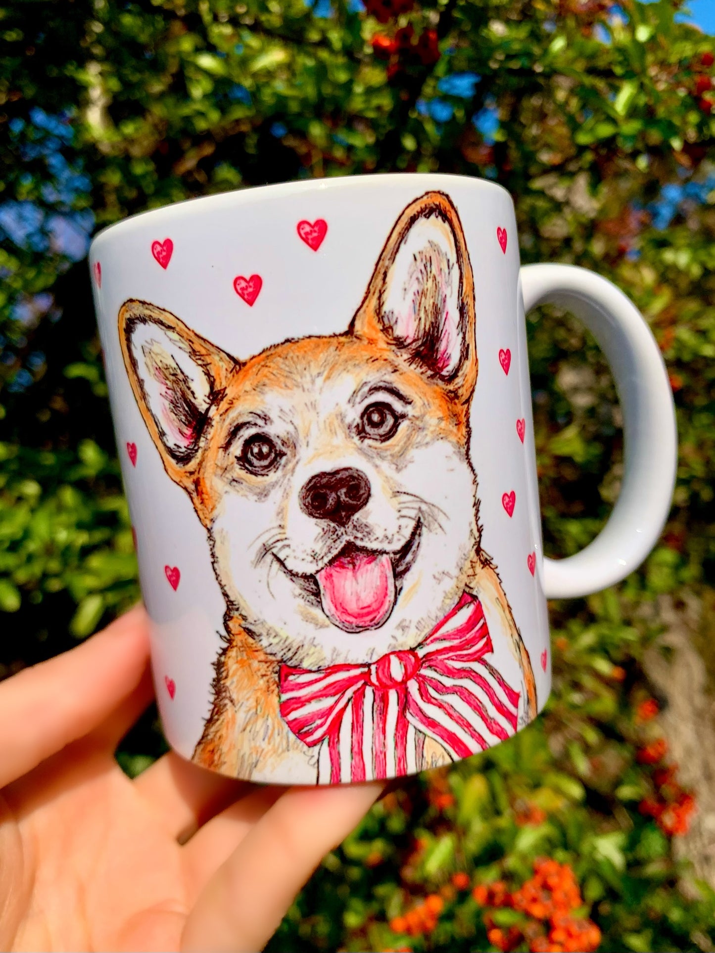 Corgi kutya bögre - Corgi kutyus és apró szív mintákkal