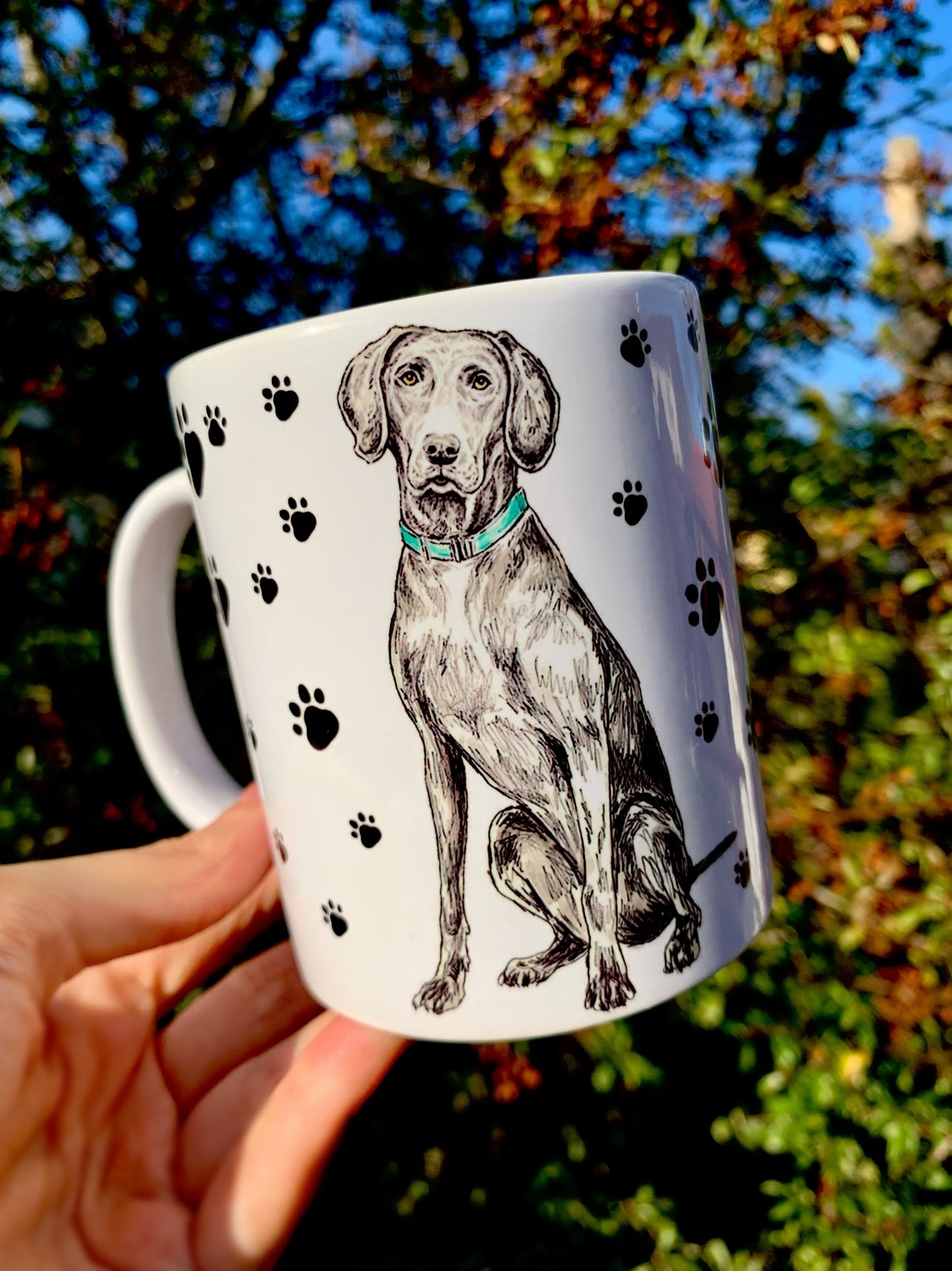 Weimari Vizsla kerámia bögre - Kézzel festett Weimari Vizsla mancs mintákkal