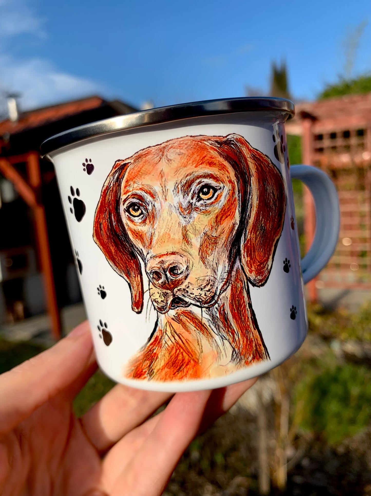 Magyar Vizsla bögre - 2 féle Vizsla mintával és mancsokkal - Fém