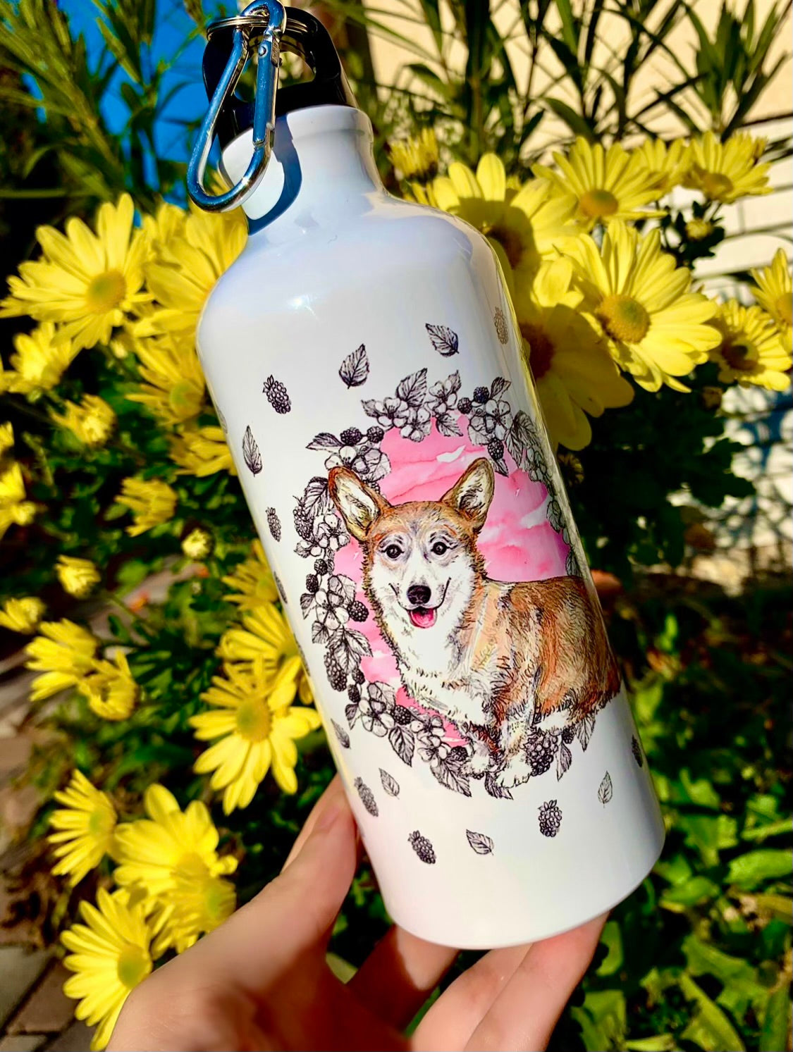 Corgi kutya kulacs - Corgi kutya és színes gyümölcsös mintával
