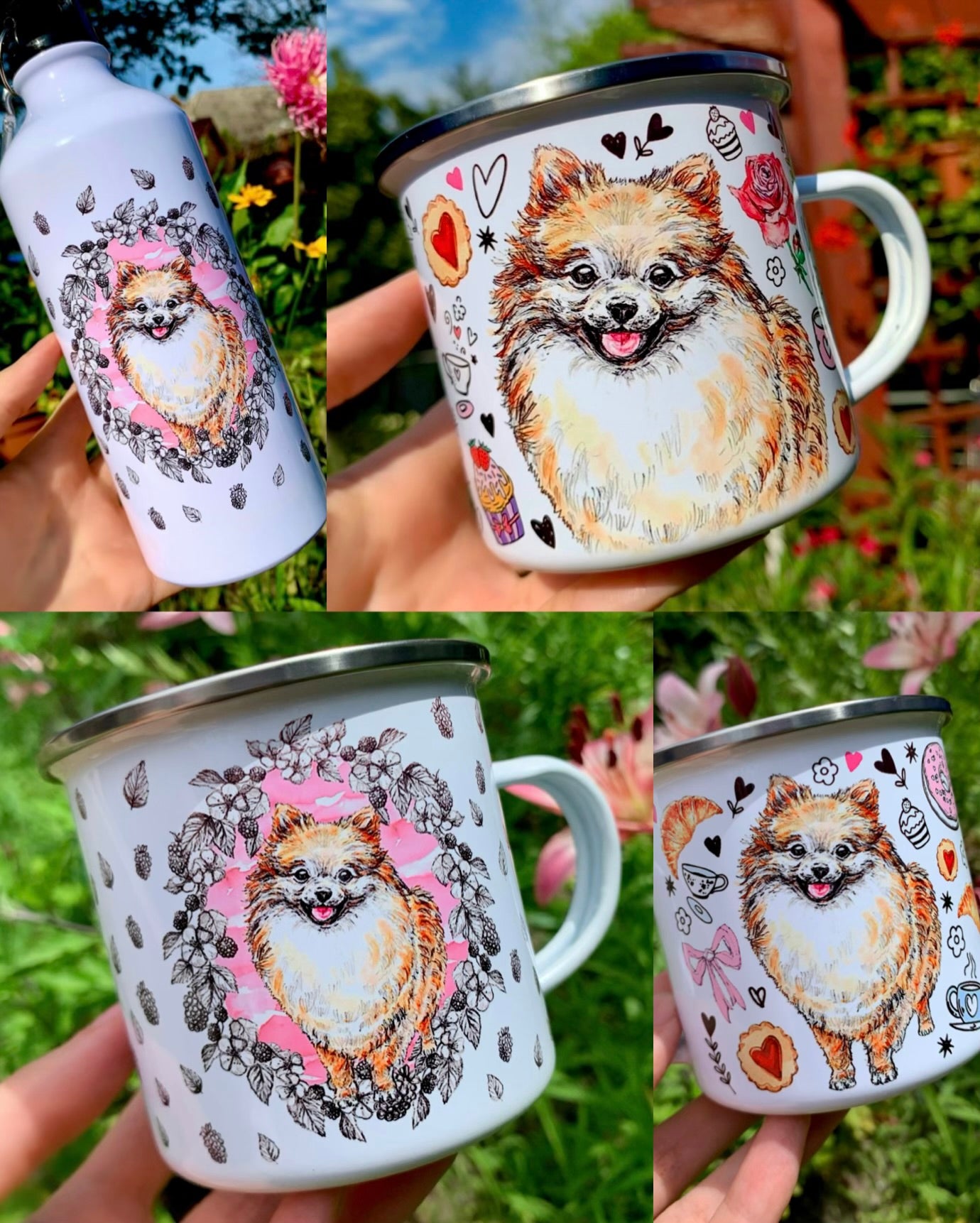 Törpespicc kutya bögre - Rózsaszín gyümölcsös mintával - Fém