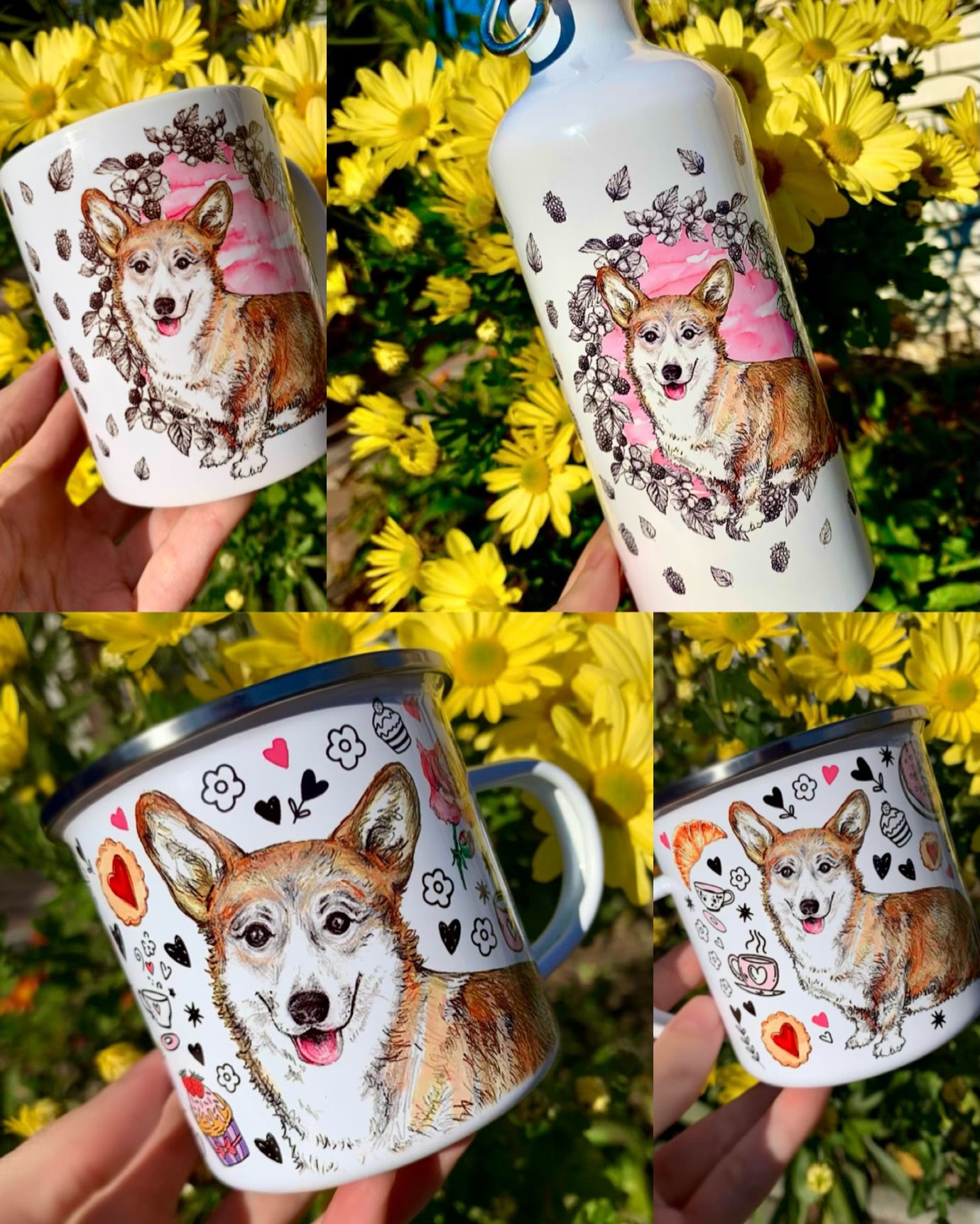 Corgi kutya kulacs - Corgi kutya és színes gyümölcsös mintával