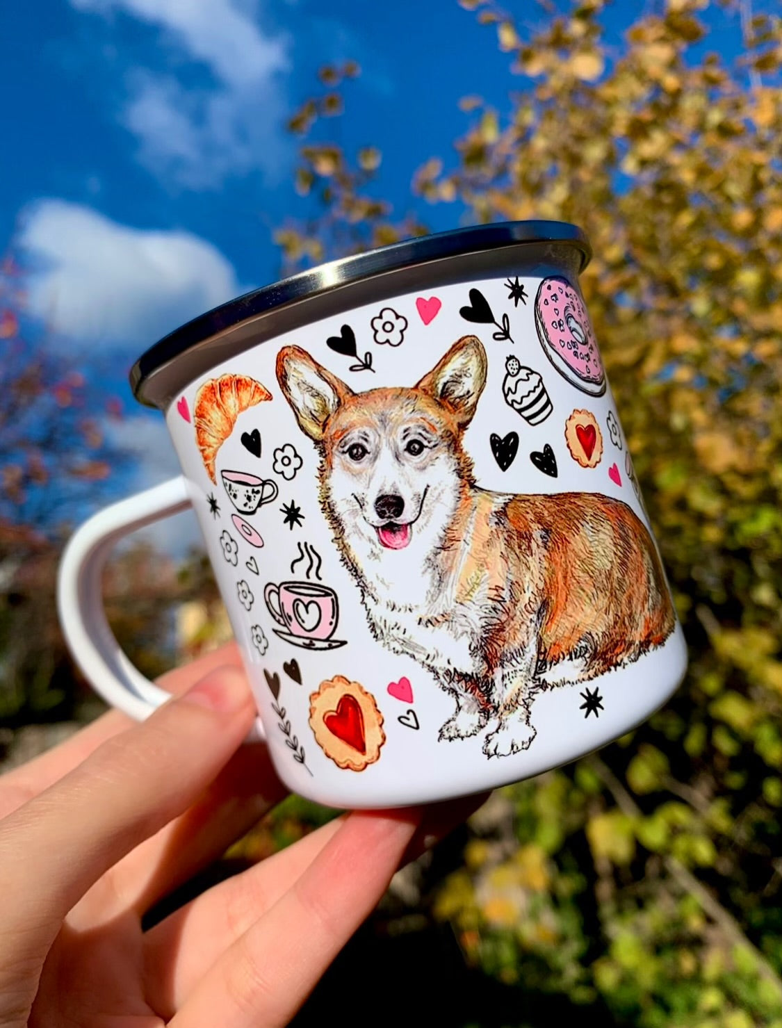 Corgi kutya bögre - Corgi kutya rajz és reggelizős mintával