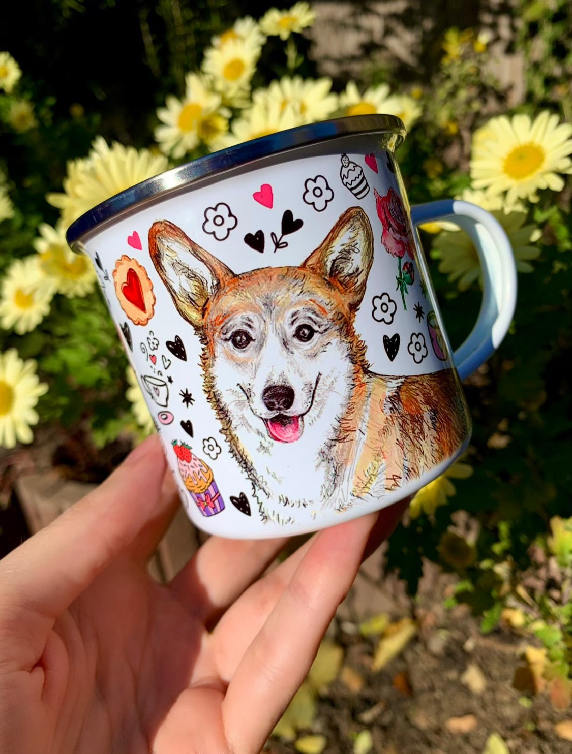 Corgi kutya bögre - Corgi kutya rajz és reggelizős mintával