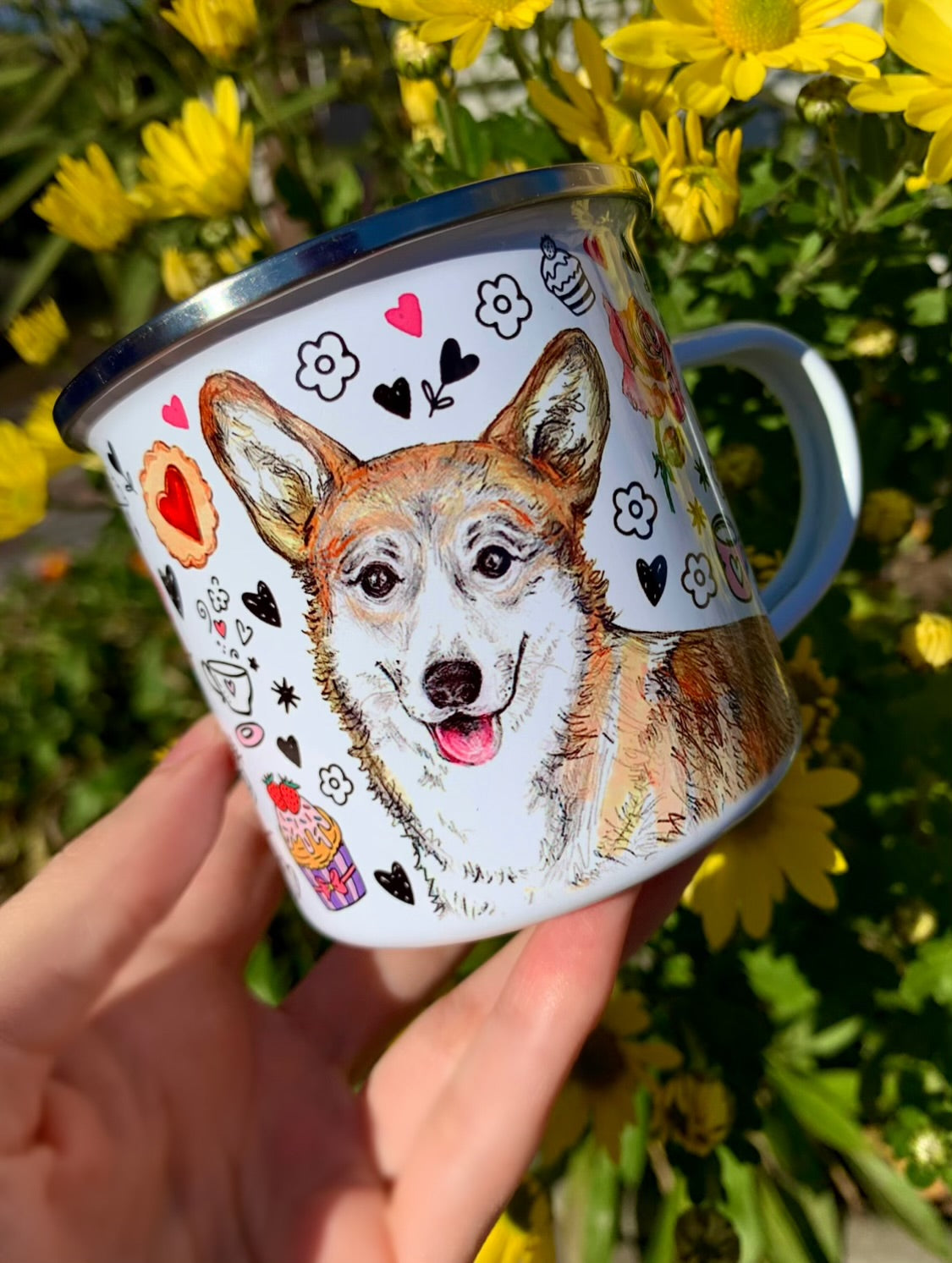 Corgi kutya bögre - Corgi kutya rajz és reggelizős mintával