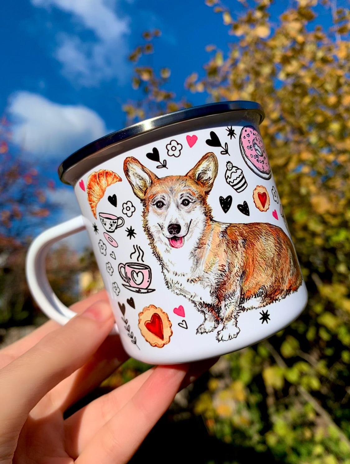 Corgi kutya bögre - Corgi kutya rajz és reggelizős mintával