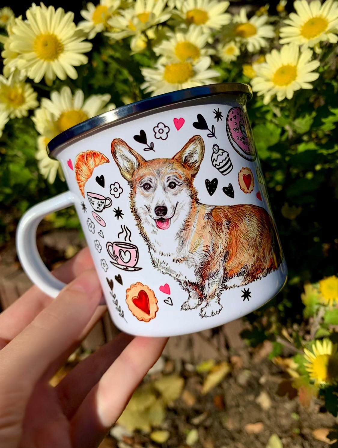 Corgi kutya bögre - Corgi kutya rajz és reggelizős mintával
