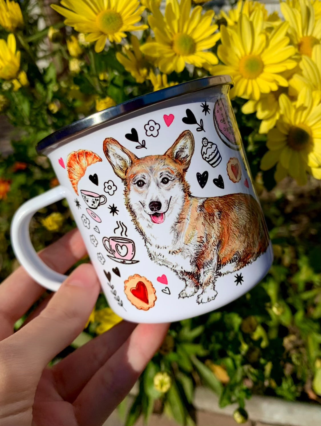 Corgi kutya bögre - Corgi kutya rajz és reggelizős mintával