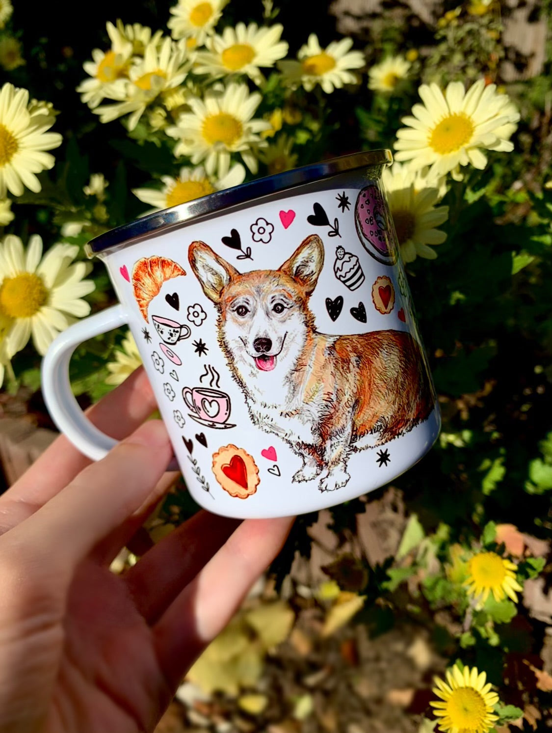 Corgi kutya bögre - Corgi kutya rajz és reggelizős mintával