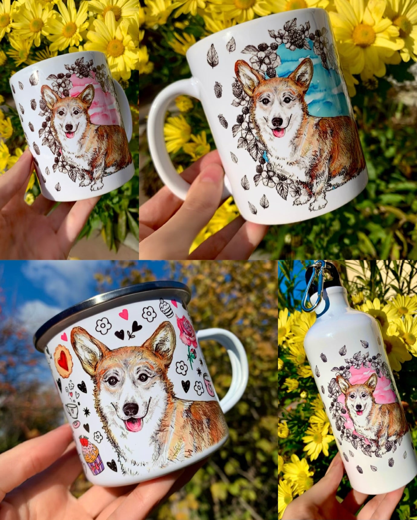 Corgi kutya bögre - Corgi kutya rajz és reggelizős mintával