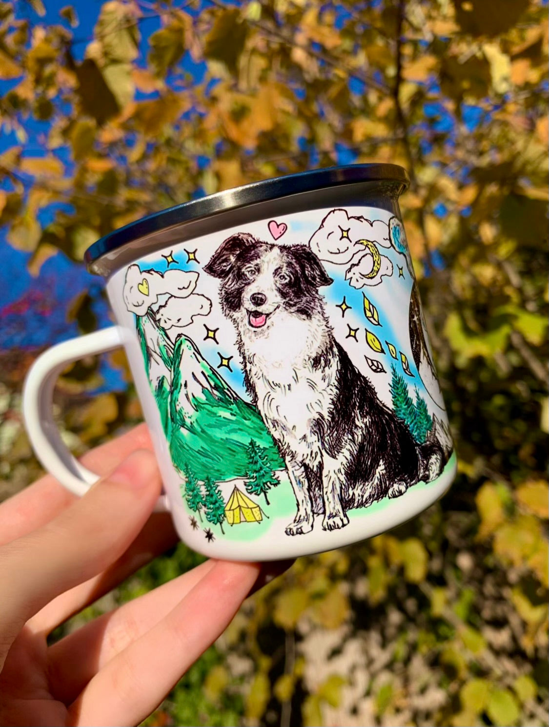 Border Collie kutya bögre - Border collie rajz és erdei - hegyes mintával