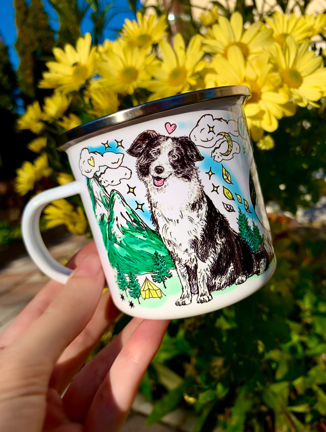 Border Collie kutya bögre - Border collie rajz és erdei - hegyes mintával