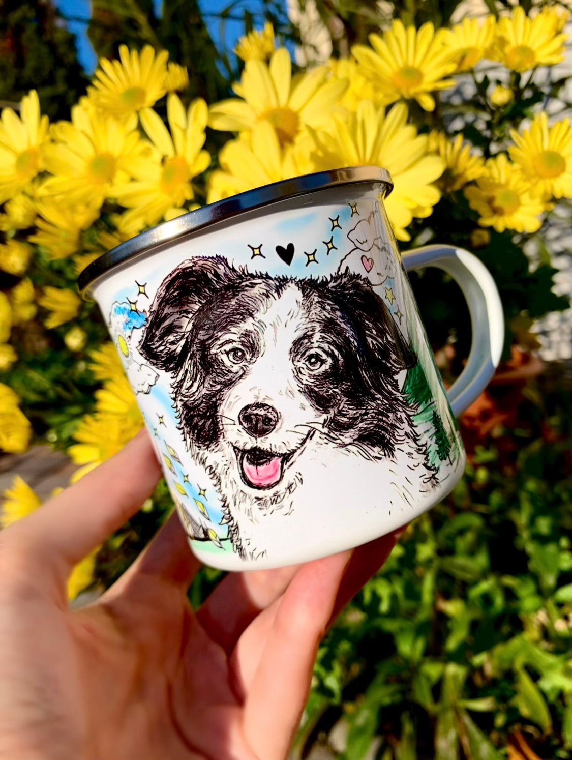 Border Collie kutya bögre - Border collie rajz és erdei - hegyes mintával