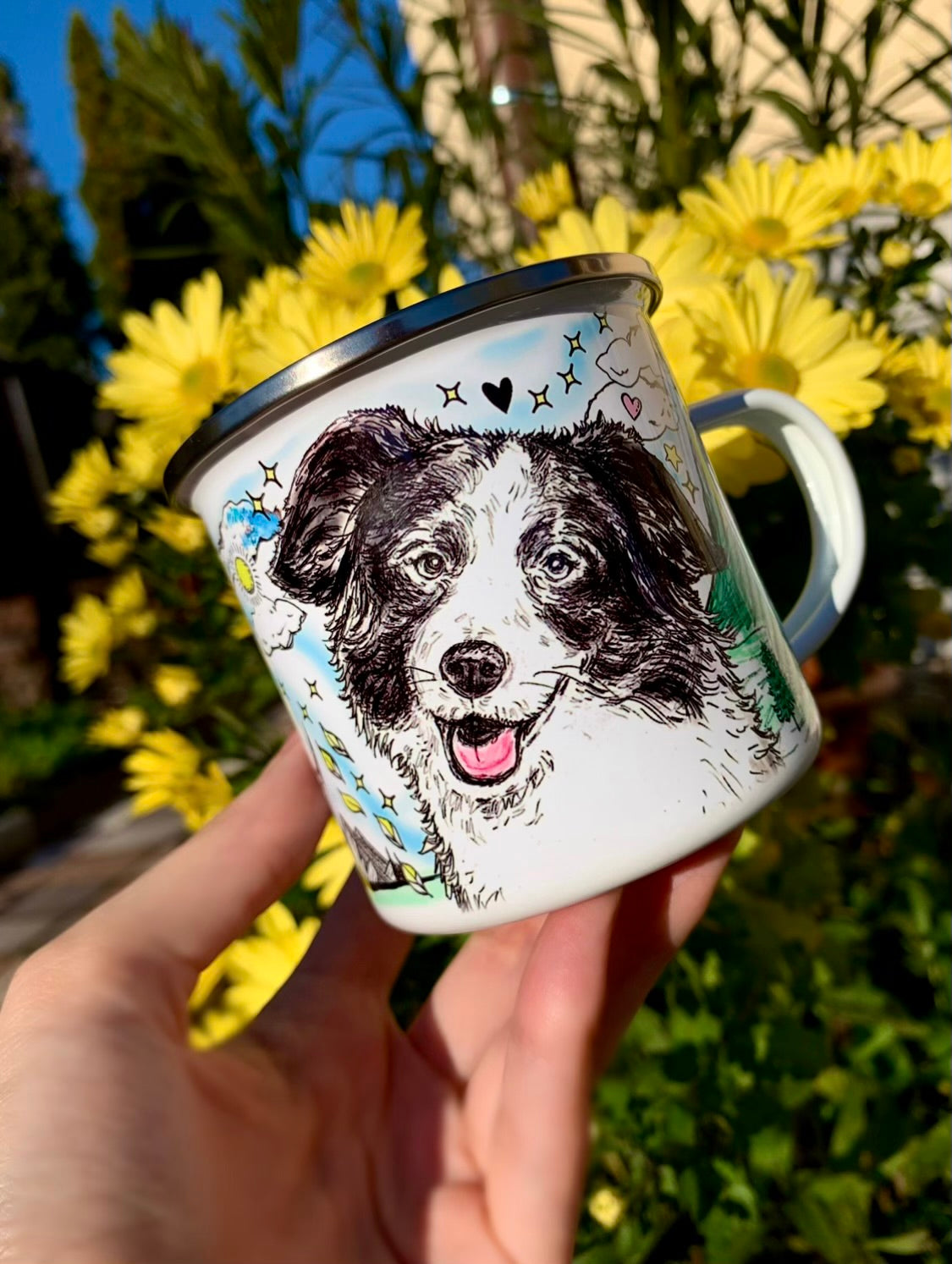 Border Collie kutya bögre - Border collie rajz és erdei - hegyes mintával