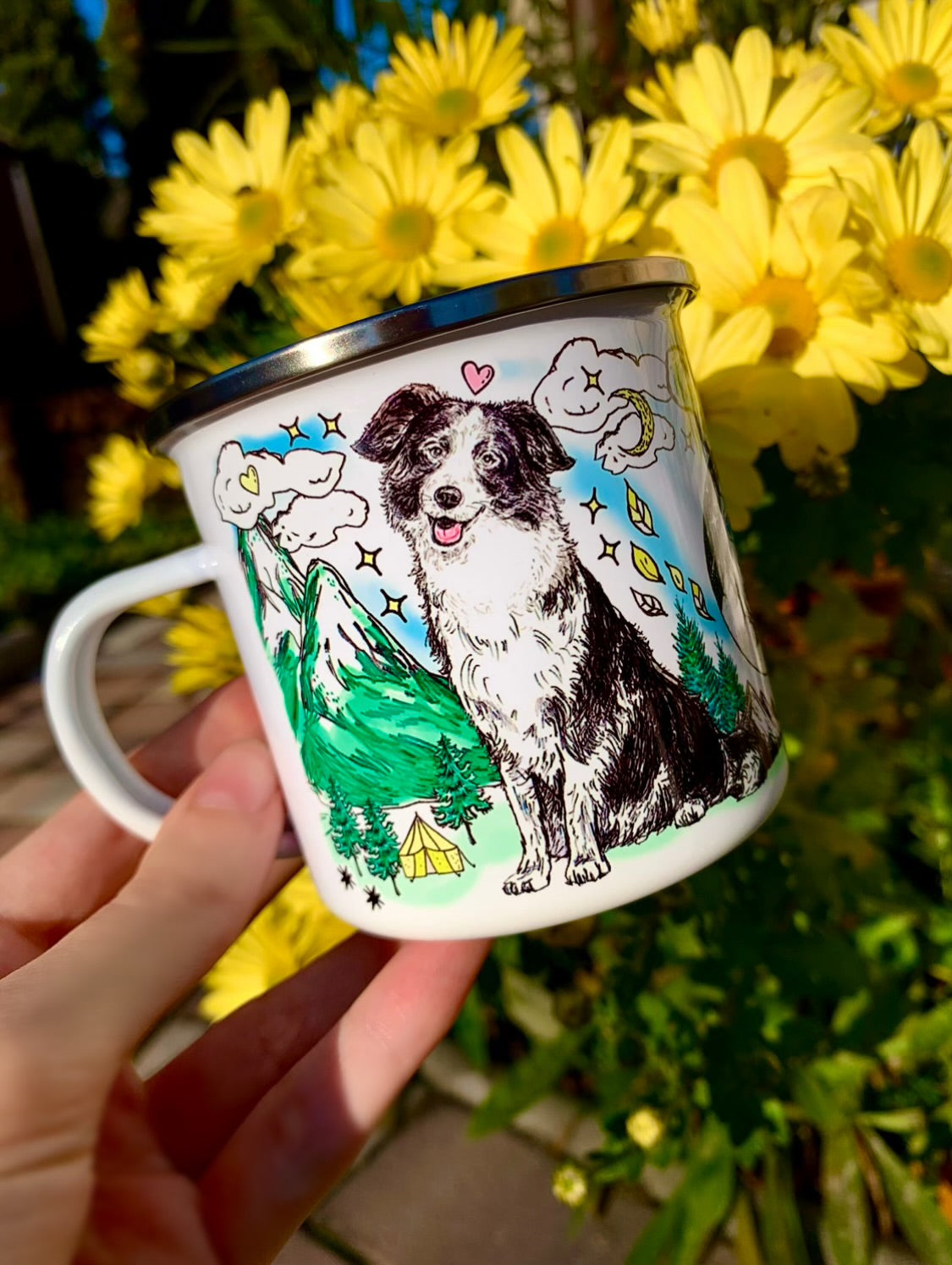 Border Collie kutya bögre - Border collie rajz és erdei - hegyes mintával