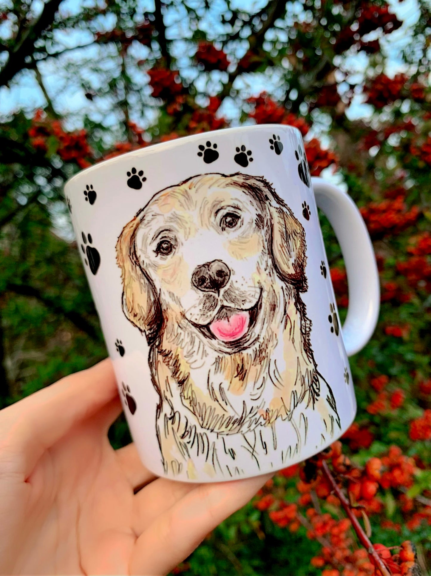 Golden retriever bögre - Kézzel festett Golden retriever Kutyusokkal - Kerámia