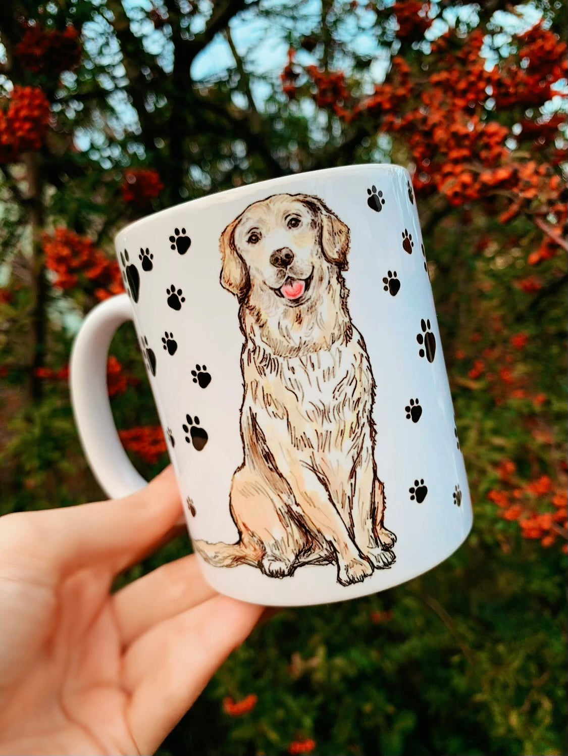 Golden retriever bögre - Kézzel festett Golden retriever Kutyusokkal - Kerámia