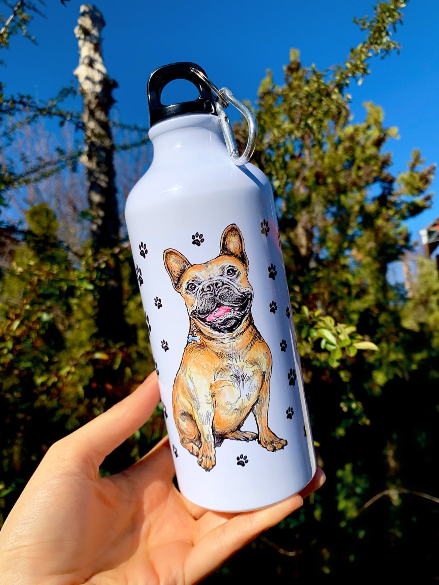 Francia Bulldog Kulacs - Bézs BULLDOG rajz és mancs minta