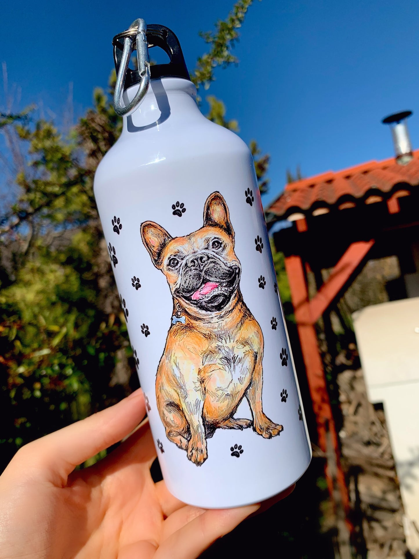 Francia Bulldog Kulacs - Bézs BULLDOG rajz és mancs minta
