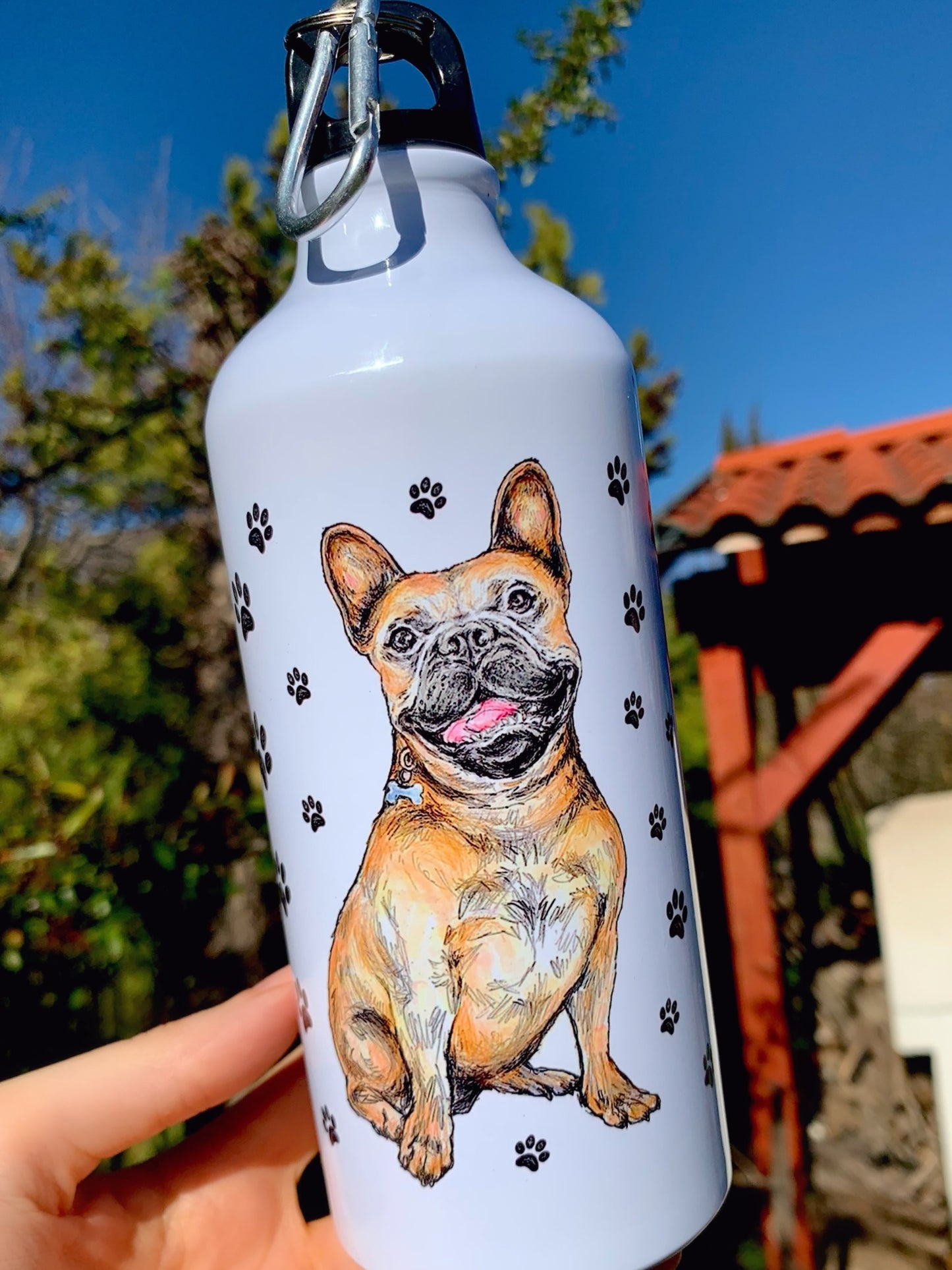 Francia Bulldog Kulacs - Bézs BULLDOG rajz és mancs minta