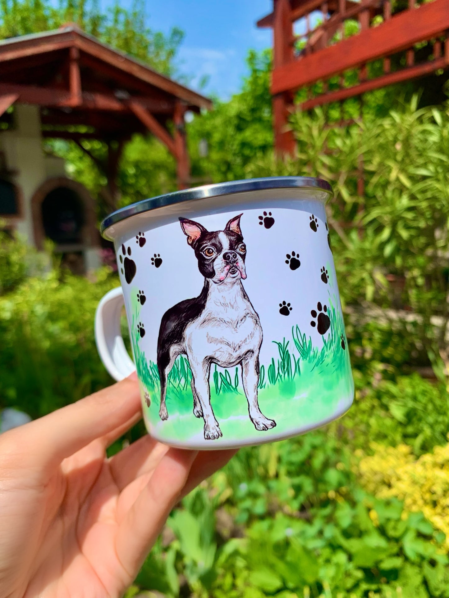 Álló Boston terrier kutyás bögre – prémium kézzel rajzolt grafikával