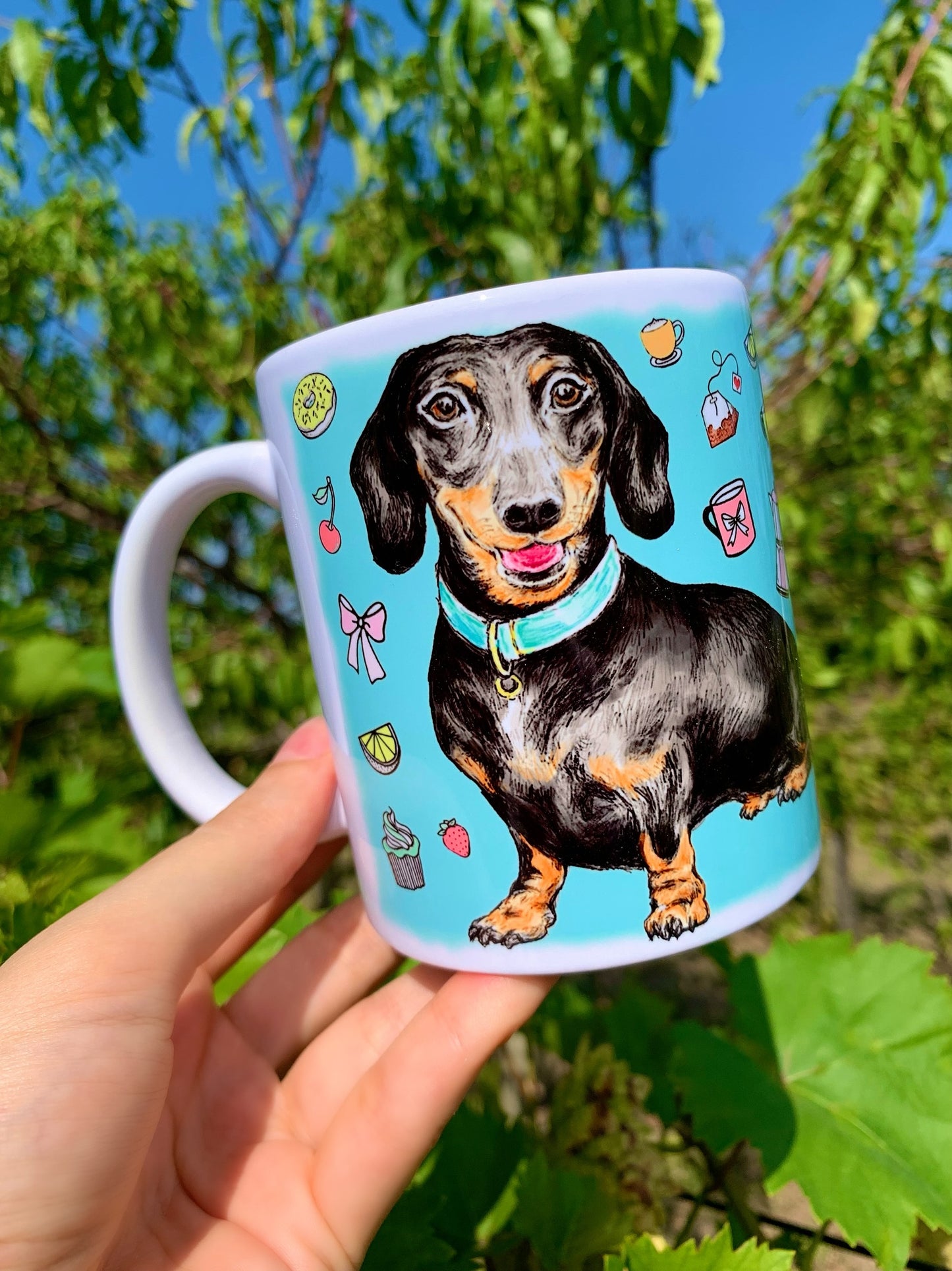 Black and Tan Dachshund mug - Cser Tacskó bögre - 2 Álló tacskó mintával - Kék -Kerámia