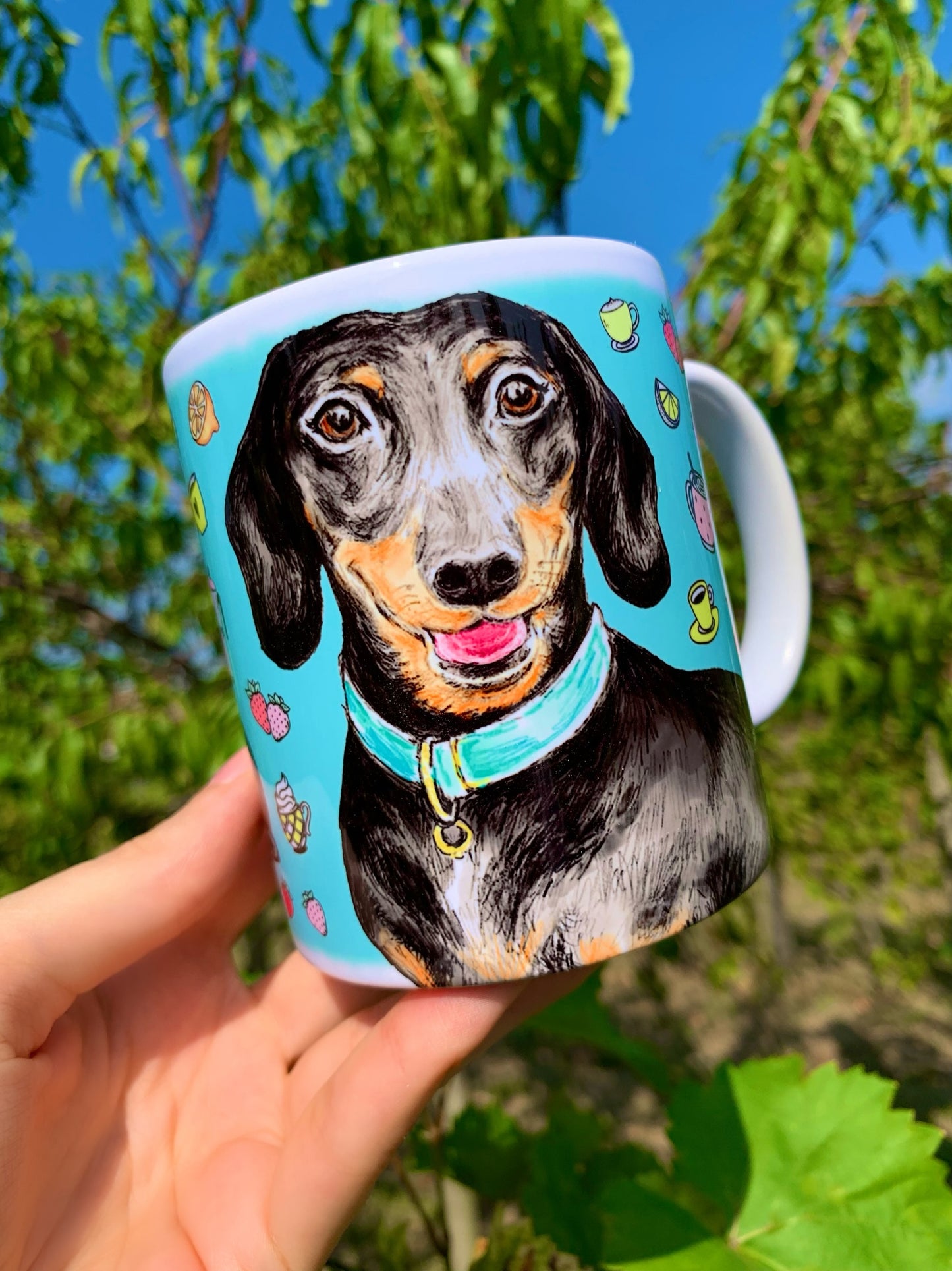 Black and Tan Dachshund mug - Cser Tacskó bögre - 2 Álló tacskó mintával - Kék -Kerámia