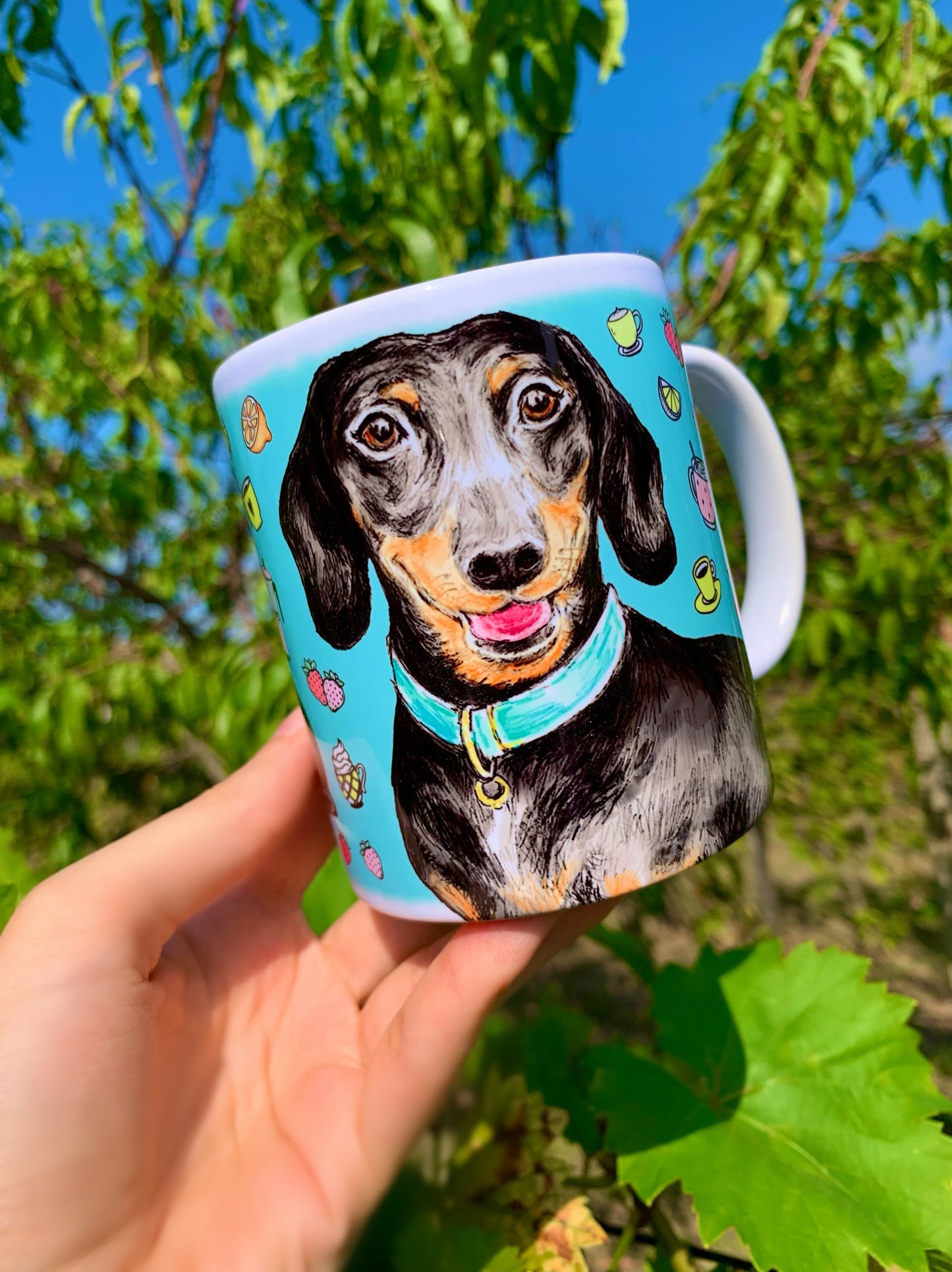 Black and Tan Dachshund mug - Cser Tacskó bögre - 2 Álló tacskó mintával - Kék -Kerámia