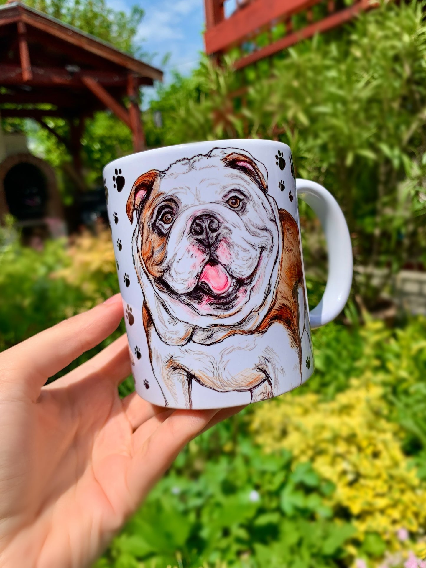 Angol bulldog kerámia bögre prémium minőségben, kézzel rajzolt kutyás mintával