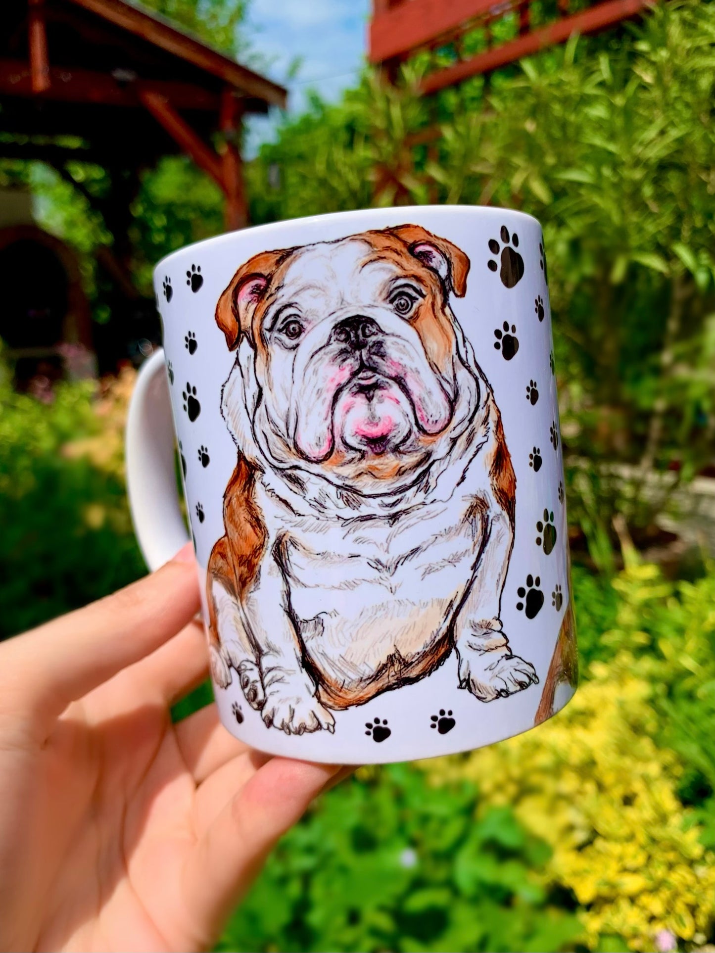 Angol bulldogos kerámia bögre – karakteres ülő bulldog kézzel festve