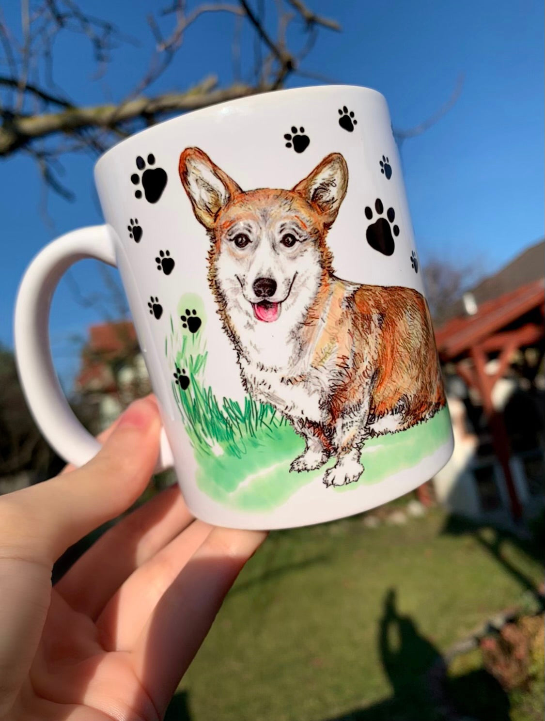 Corgi kutya bögre - Corgi kutya és Mancs mintákkal