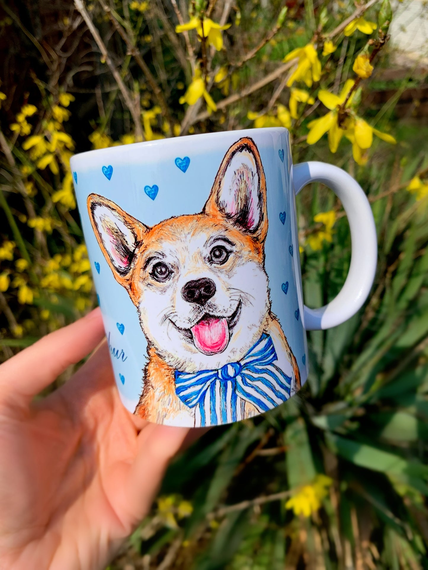 Corgi kutya bögre - 2 féle Corgi kutya és kék szív mintákkal