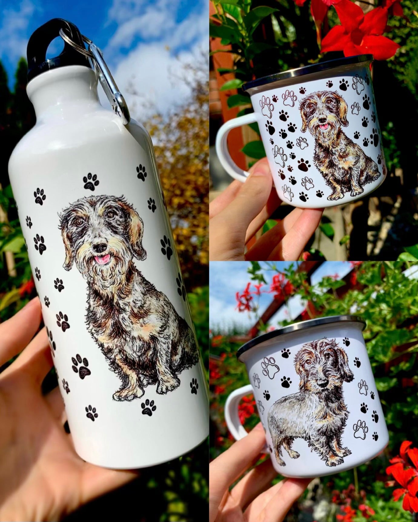 Ez a tacskós sportkulacs strapabíró, könnyű és jól használható kültéri programokhoz vagy edzésekhez. A kézzel rajzolt szálkásszőrű tacskó illusztráció különleges, kézműves hangulatot ad a palacknak. Tökéletes választás tacskórajongóknak, akik a minőséget részesítik előnyben.